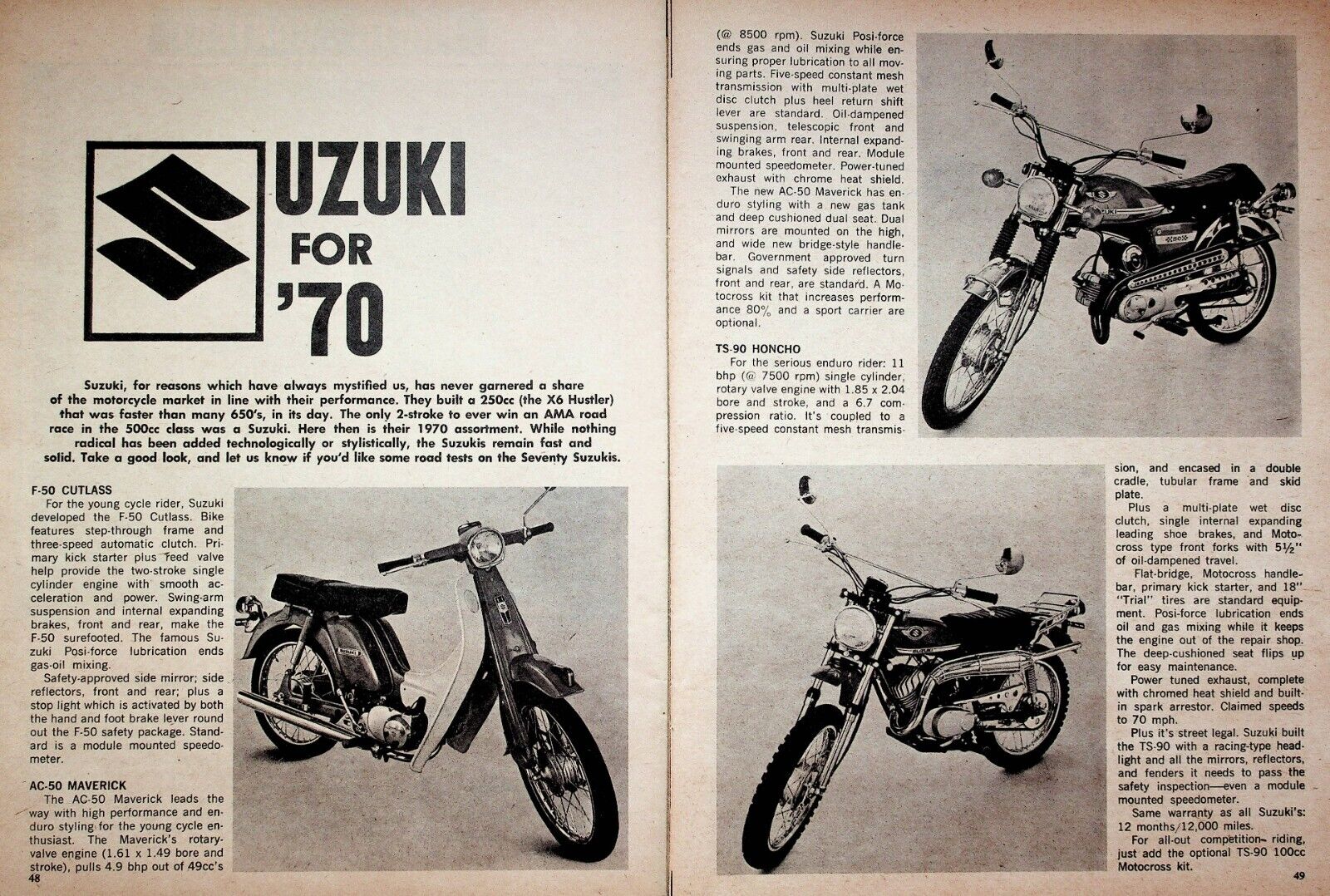 1970 Suzuki - 6-Page Vintage Motorcycle Article