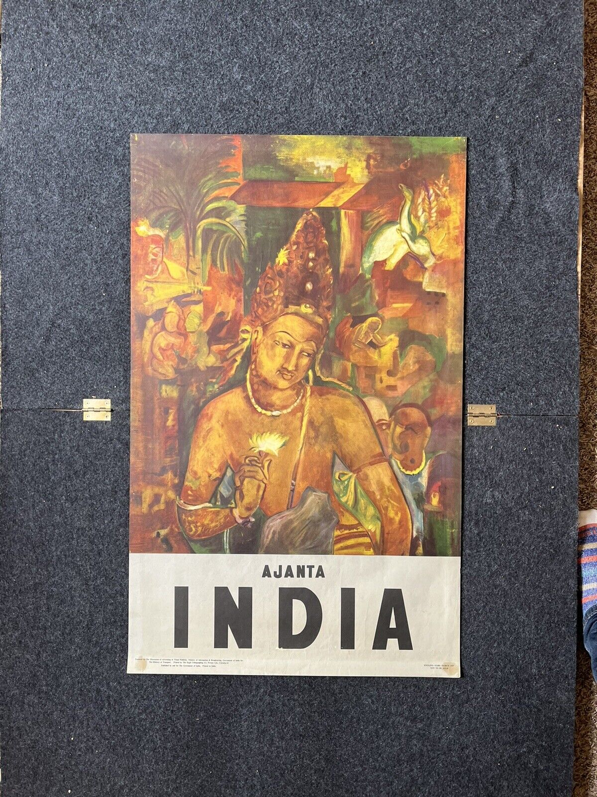 Original 1957 Hindu India Ajanta Travel Poster - Mid Century Art Vintage