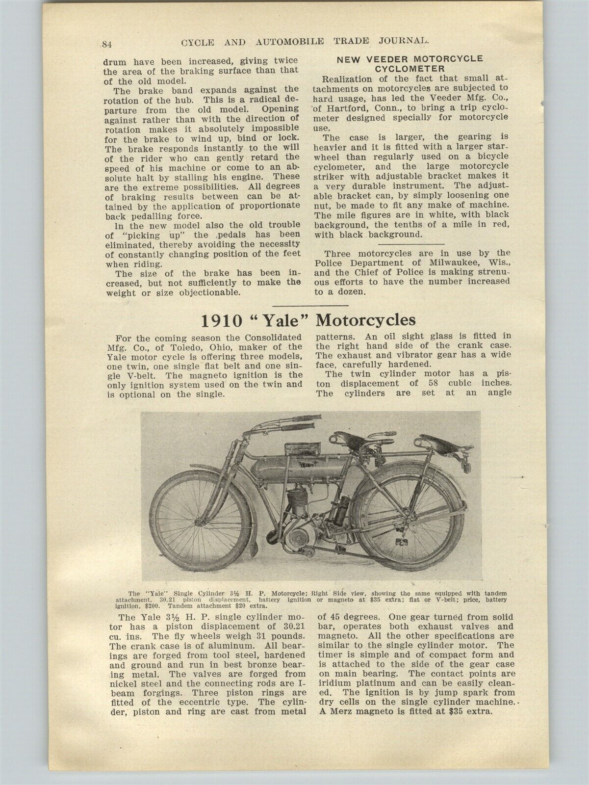 1909 PAPER AD 3 PG Yale Motorcycle Article Pictures Specs Twin 6.5 HP 