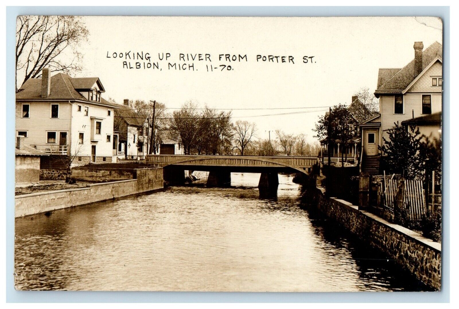 c1910's Looking Up River From Porter St. Albion Michigan MI RPPC Photo Postcard