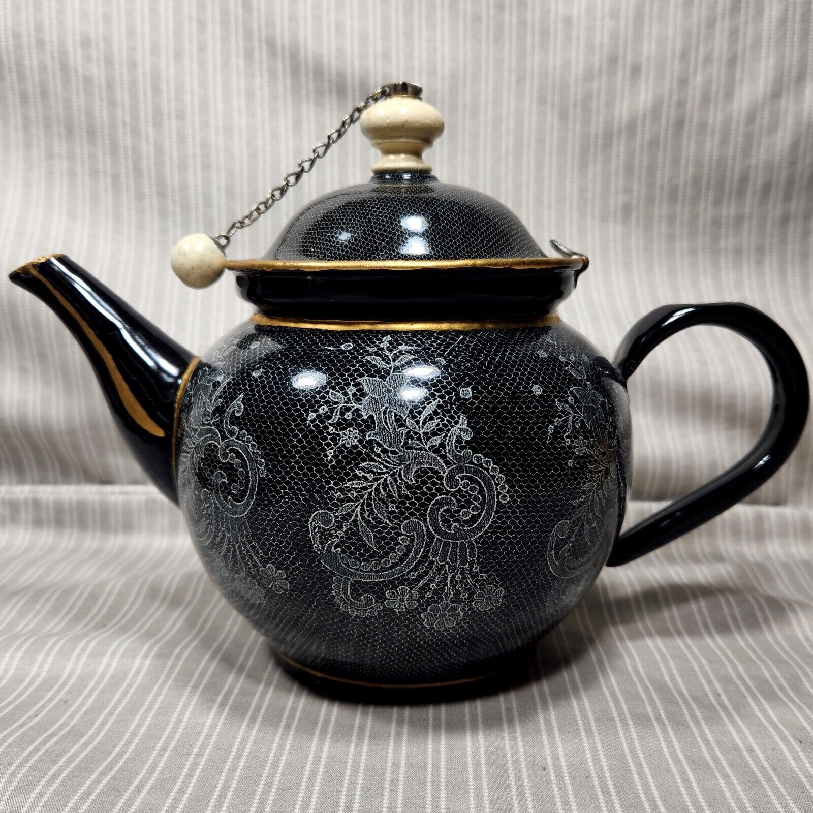 Antique Enamelware Teapot, Mechanical - ELITE Austria (c. 1911) Black ~ RARE