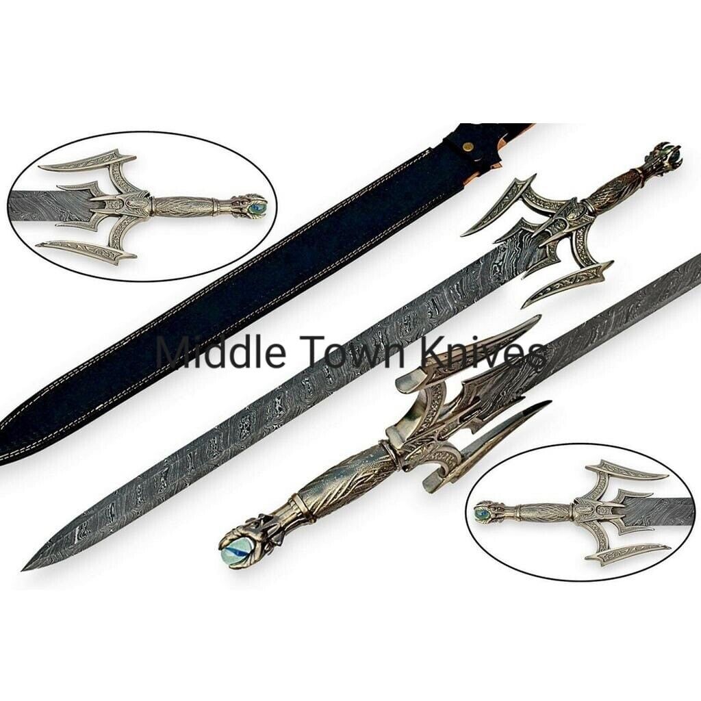 Handmade Damascus Steel Barbarian Sword/Viking Sword With Sheath