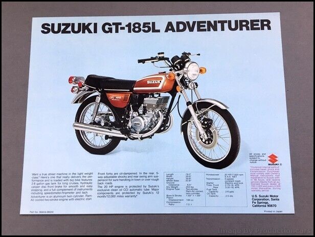 1974 Suzuki GT-250L Hustler GT-165L Bike Motorcycle 1-page Sales Brochure Sheet