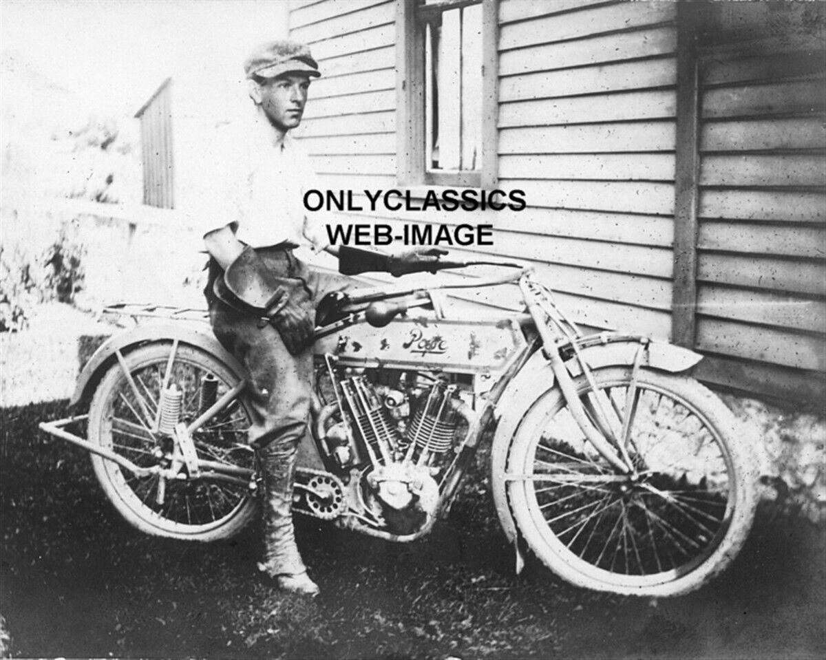 1911 VINTAGE POPE V-TWIN MOTORCYCLE RACER PHOTO-HARLEY DAVIDSON-INDIAN AMERICANA