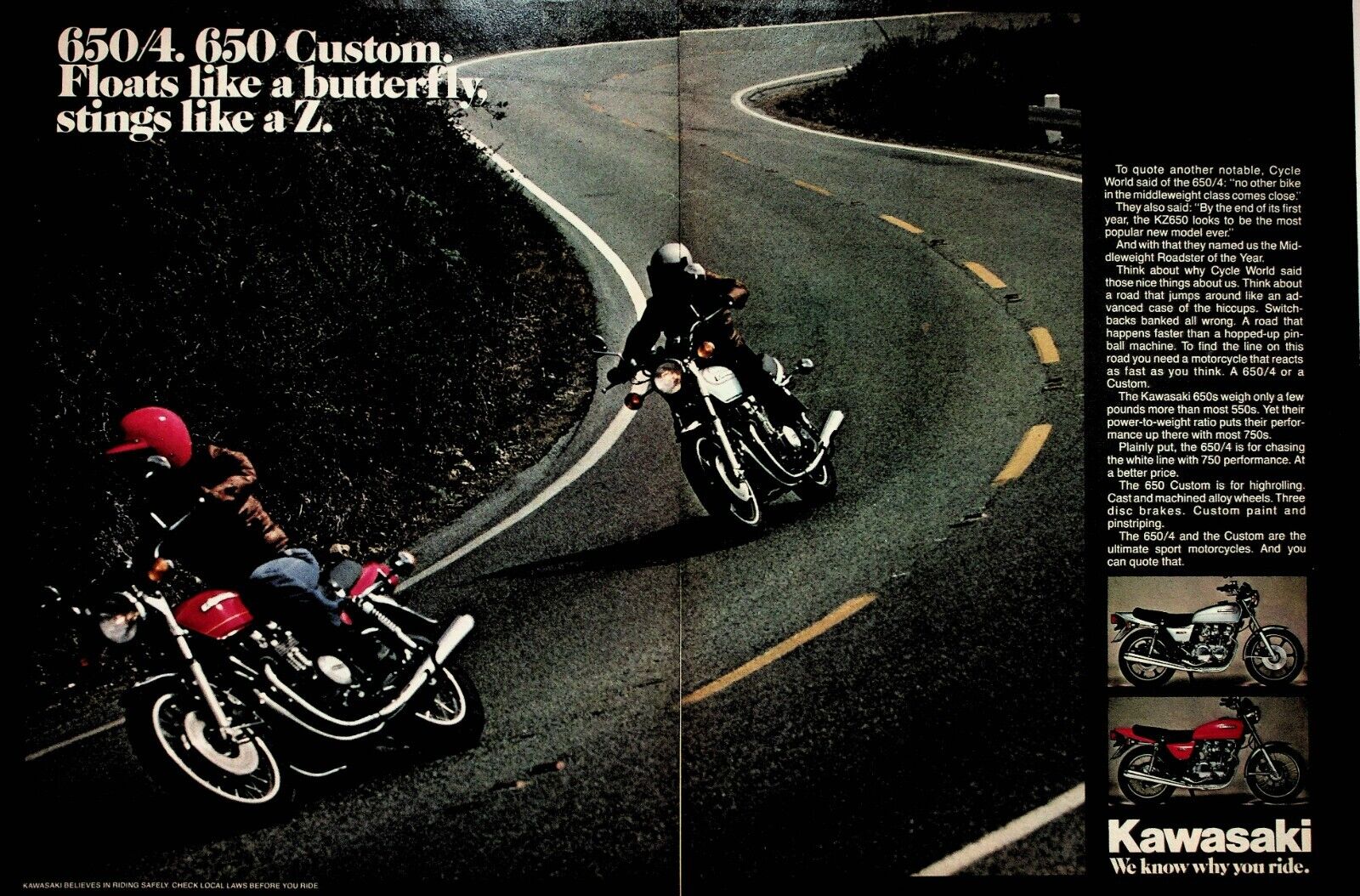 1978 Kawasaki KZ650 650 Four Custom - 2-Page Vintage Motorcycle Ad
