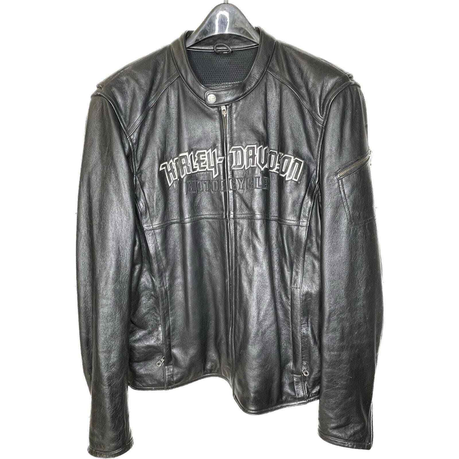 Harley Davidson Mens Rushmore Leather Jacket XL Black 97188 Reflective Skull
