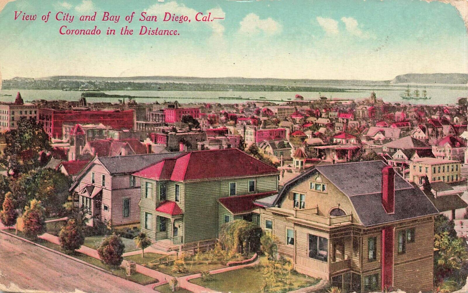 1914 CALIFORNIA POSTCARD: VIEW OF CITY & BAY OF SAN DIEGO, CA