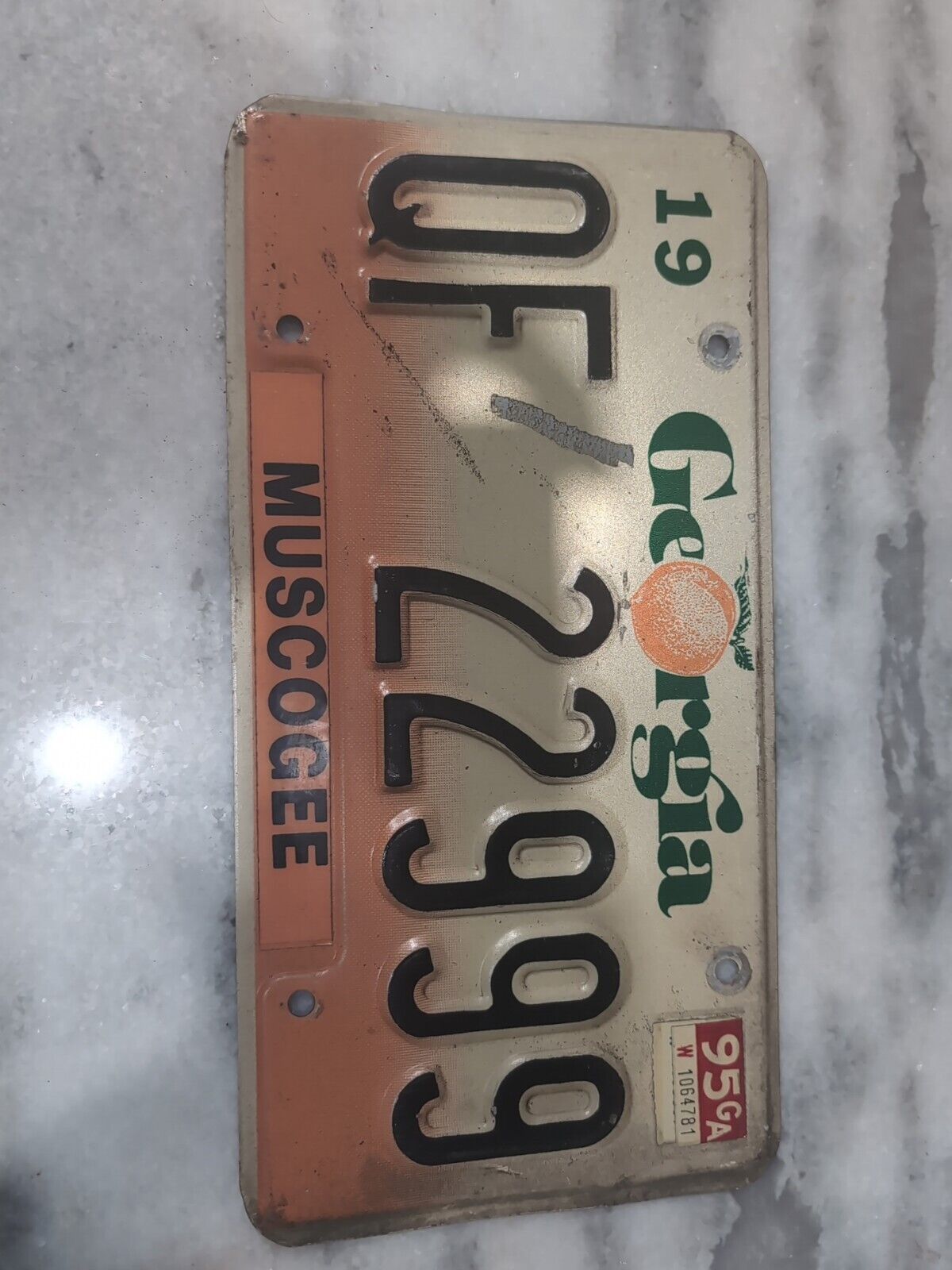 Vintage Georgia 1995 Muscogee County License Plate #QF 22999 Expired