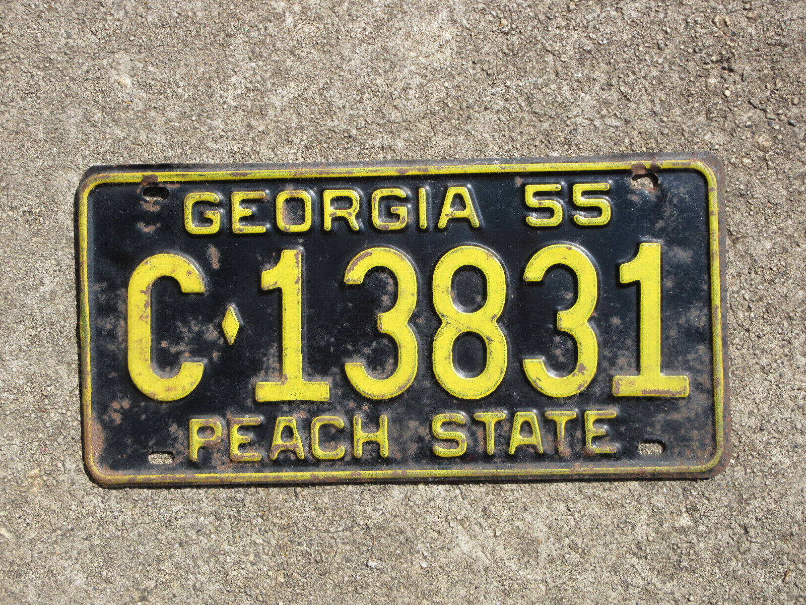 1955 Georgia Peach State License Plate GA C 13831 Chevrolet Ford Chevy
