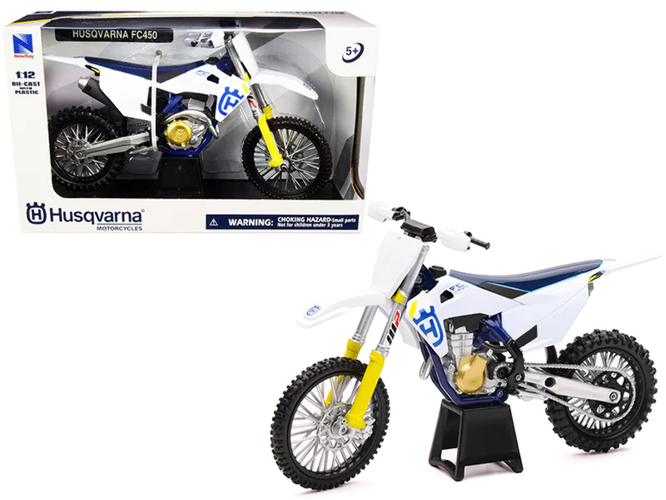 Husqvarna FC450 White and Blue 1/12 Diecast Motorcycle Model