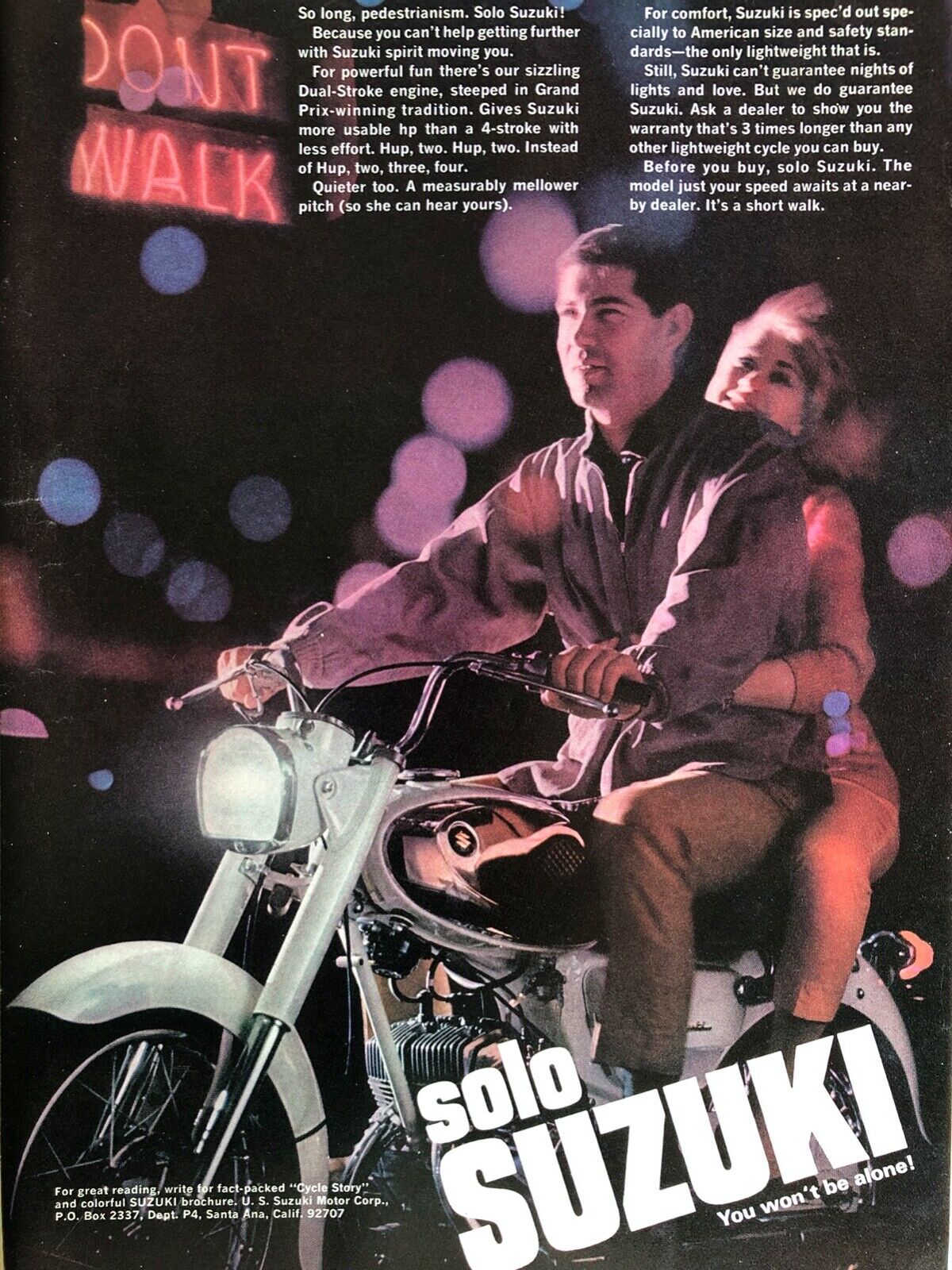 Vintage 1966 Suzuki motorcycle original color ad CY039