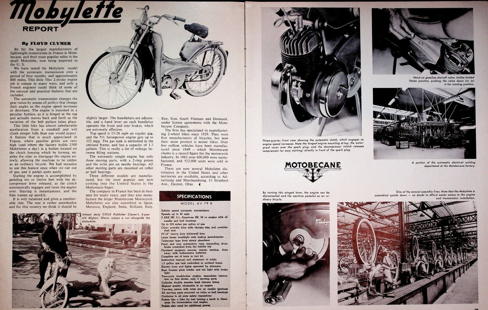 1965 Mobylette Motobecane Factory France - 2-Page Vintage Motorcycle Article