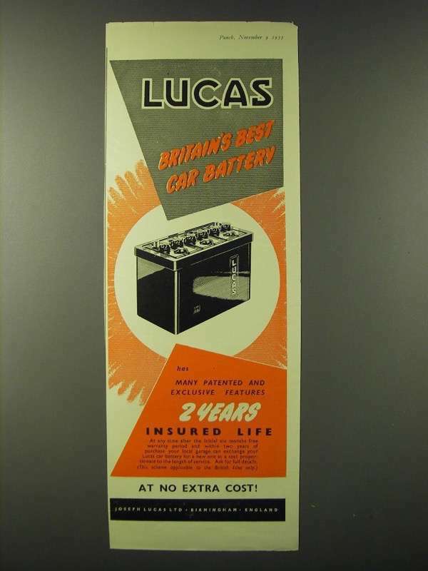 1955 Lucas Car Battery Ad - Lucas Britain\'s Best Car Battery