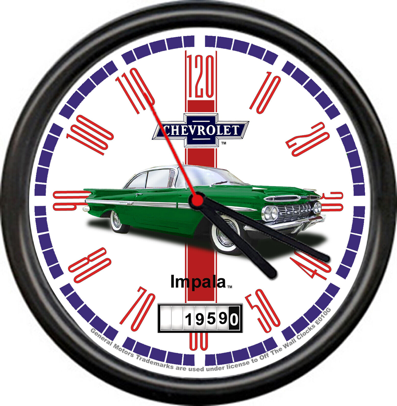 Licensed 1959 Impala Green 2 Door Sedan Chevrolet General Motors Sign Wall Clock