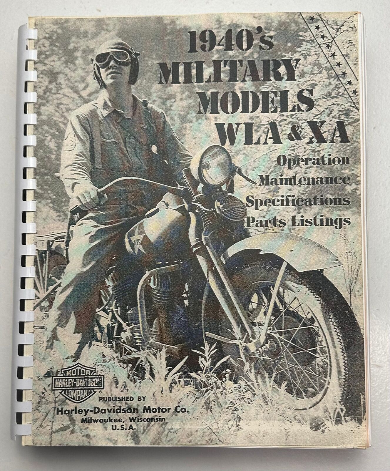 1940\'s Harley Davidson Motorcycle Models WLA & XA Operation Parts Service Manual
