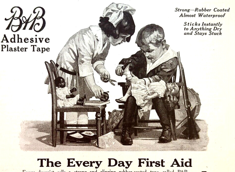 1918 Bauer & Black Surgical Dressing Girl Boy First Aid Adhesive Print Ad 53