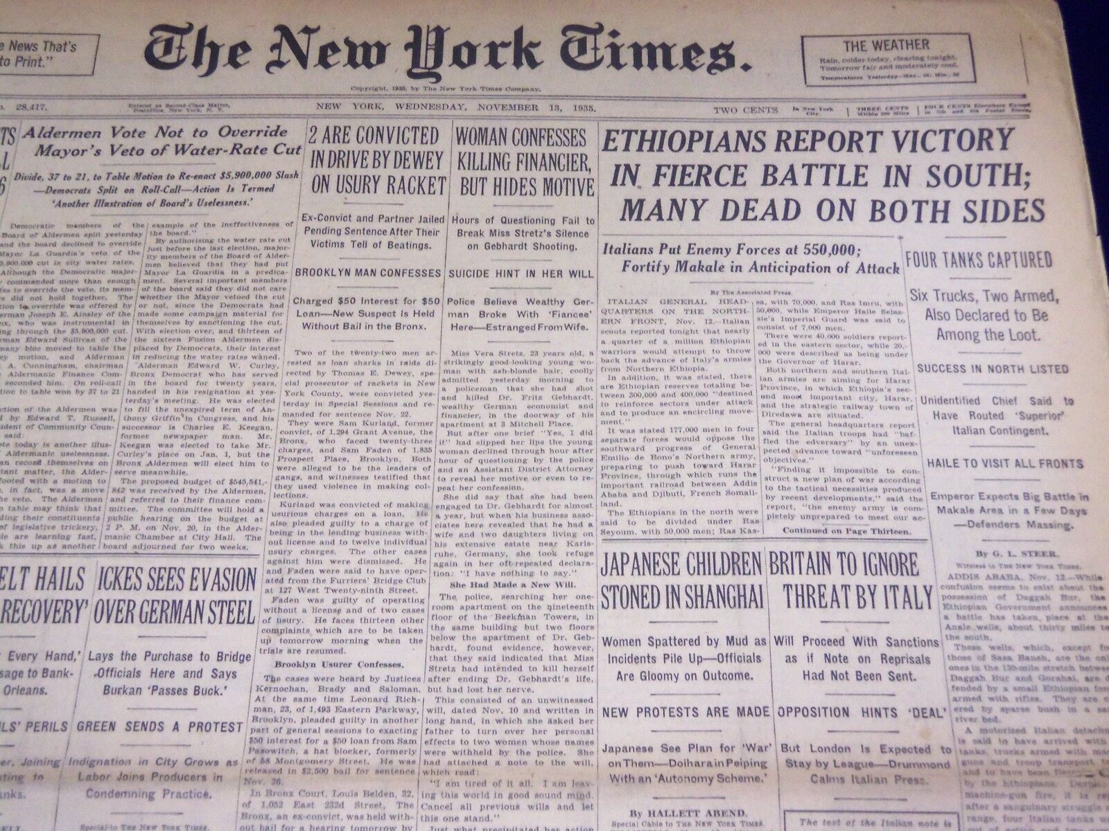 1935 NOV 13 NEW YORK TIMES - ETHIOPIANS REPORT VICTORY SOUTH - NT 1964
