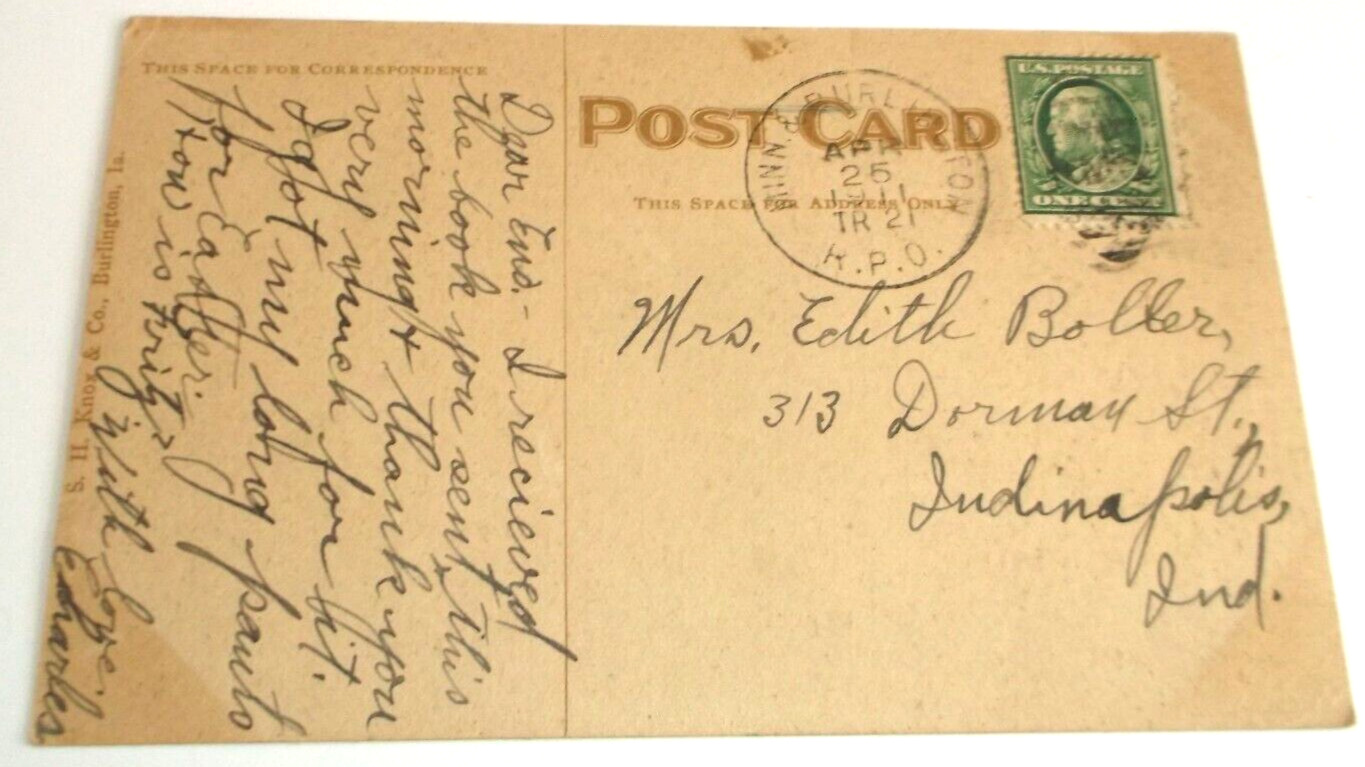 1911 CRI&P ROCK ISLAND TRAIN #21 MINNEAPOLIS & BURLINGTON RPO HANDLED POST CARD