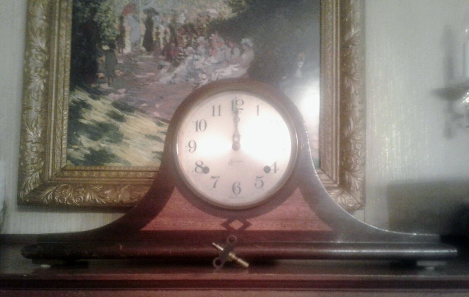 Antique SESSIONS Wooden Mantel Clock DULCIANA Model INLAYS Mahogany Vintage 8day