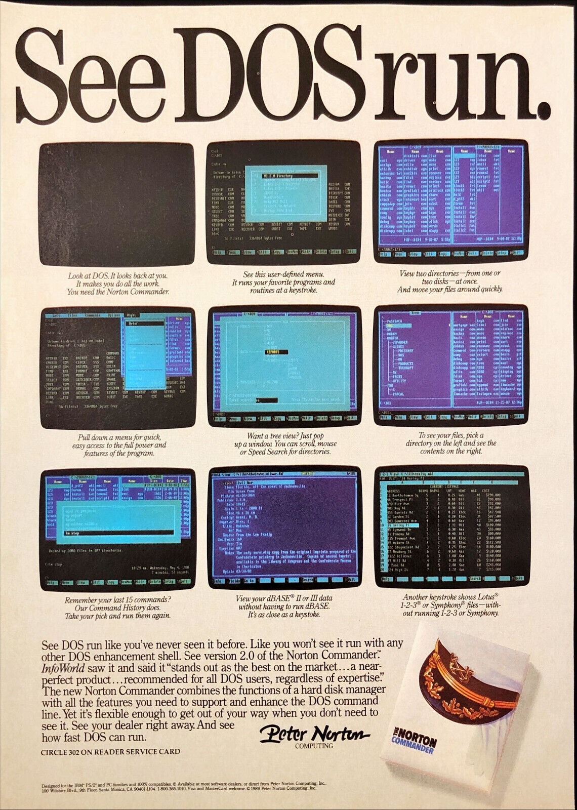1989 Peter Norton Commander Vintage Print Ad Software See DOS Run