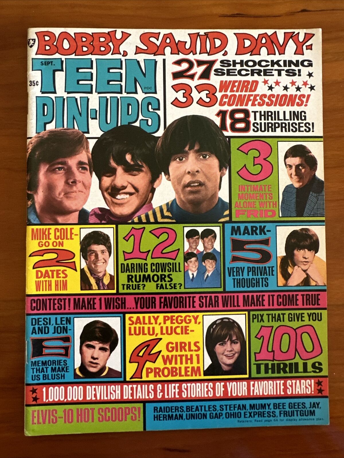 Teen Pin-Ups Magazine Sept 1969 Vintage Original Bobby, Sajid, Davy