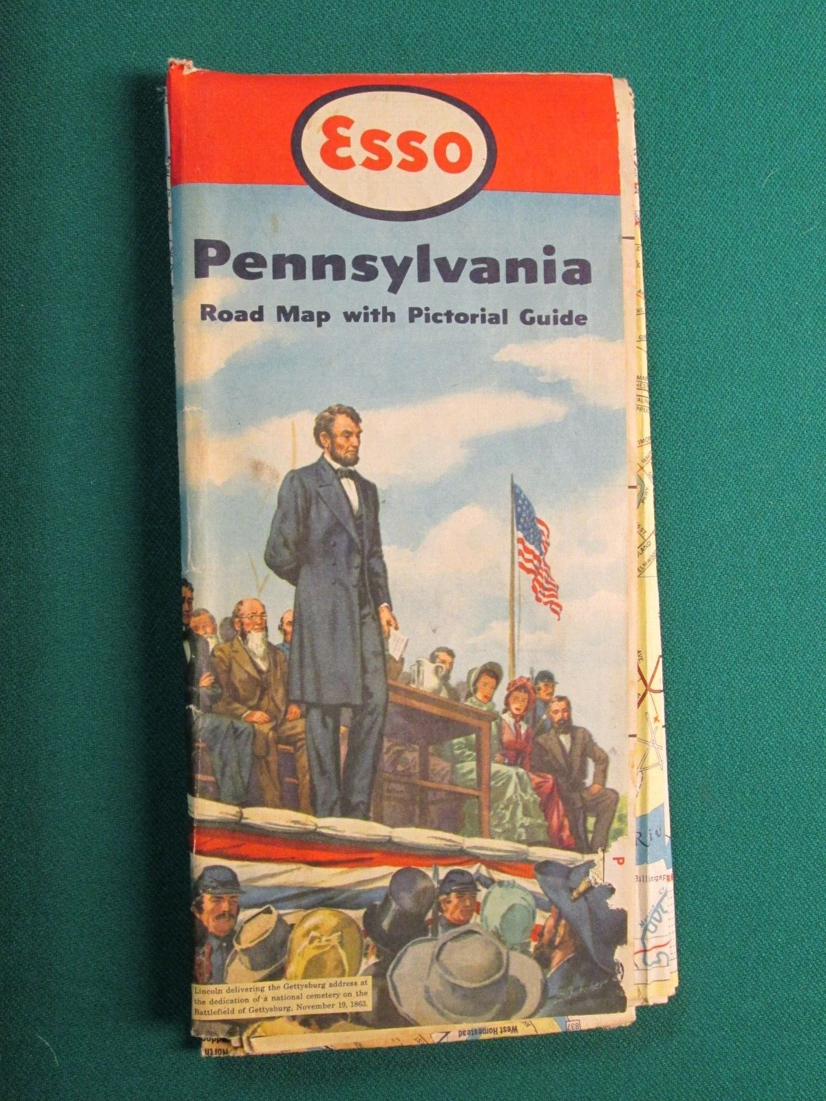 ESSO OIL 1952 HIGHWAY ROAD MAP OF PENNSYLVANIA