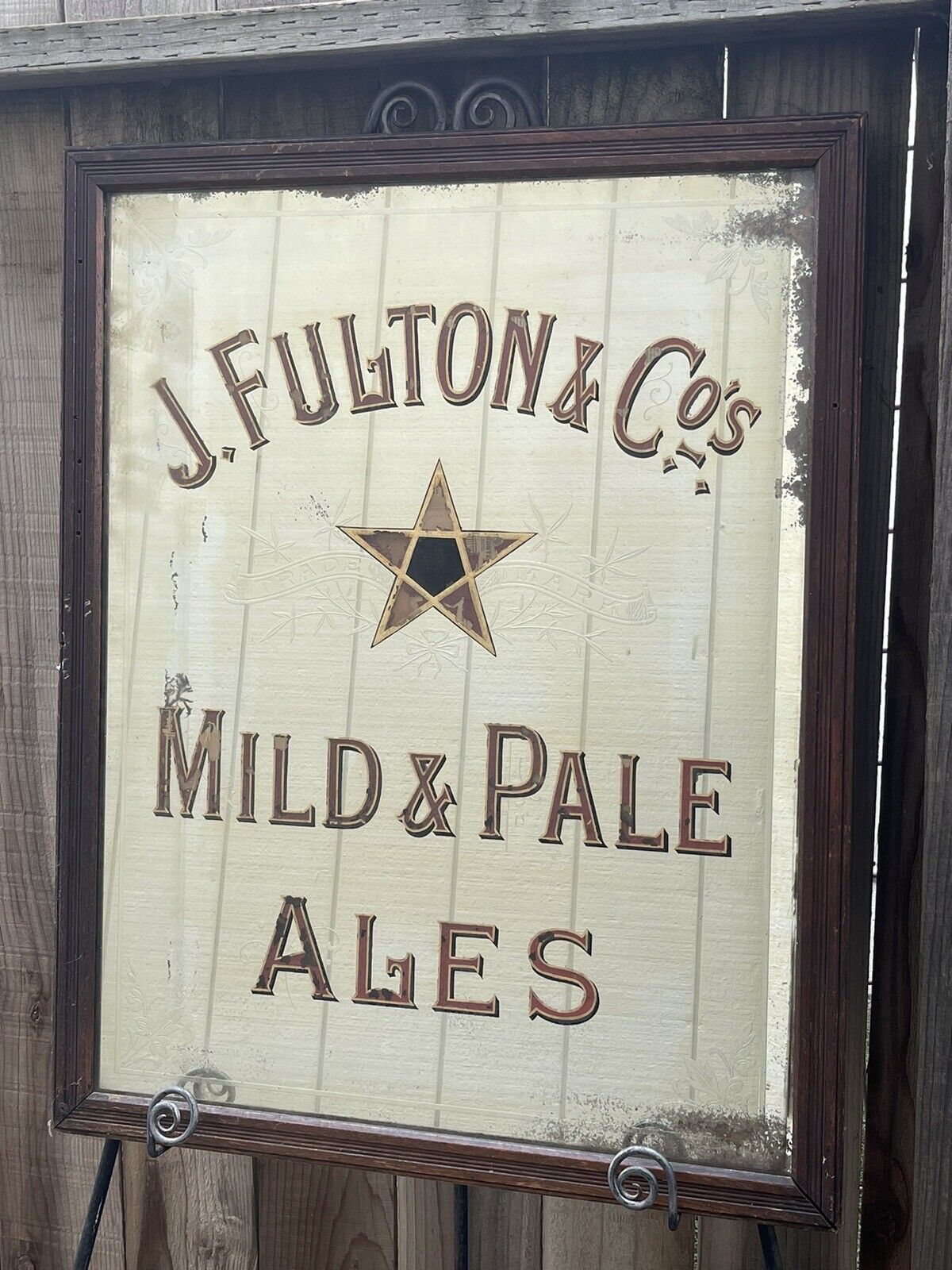 1901 J Fulton & Cos MILD & PALE ALES  Reverse Glass Mirrored Beer Pub 33x26 Sign