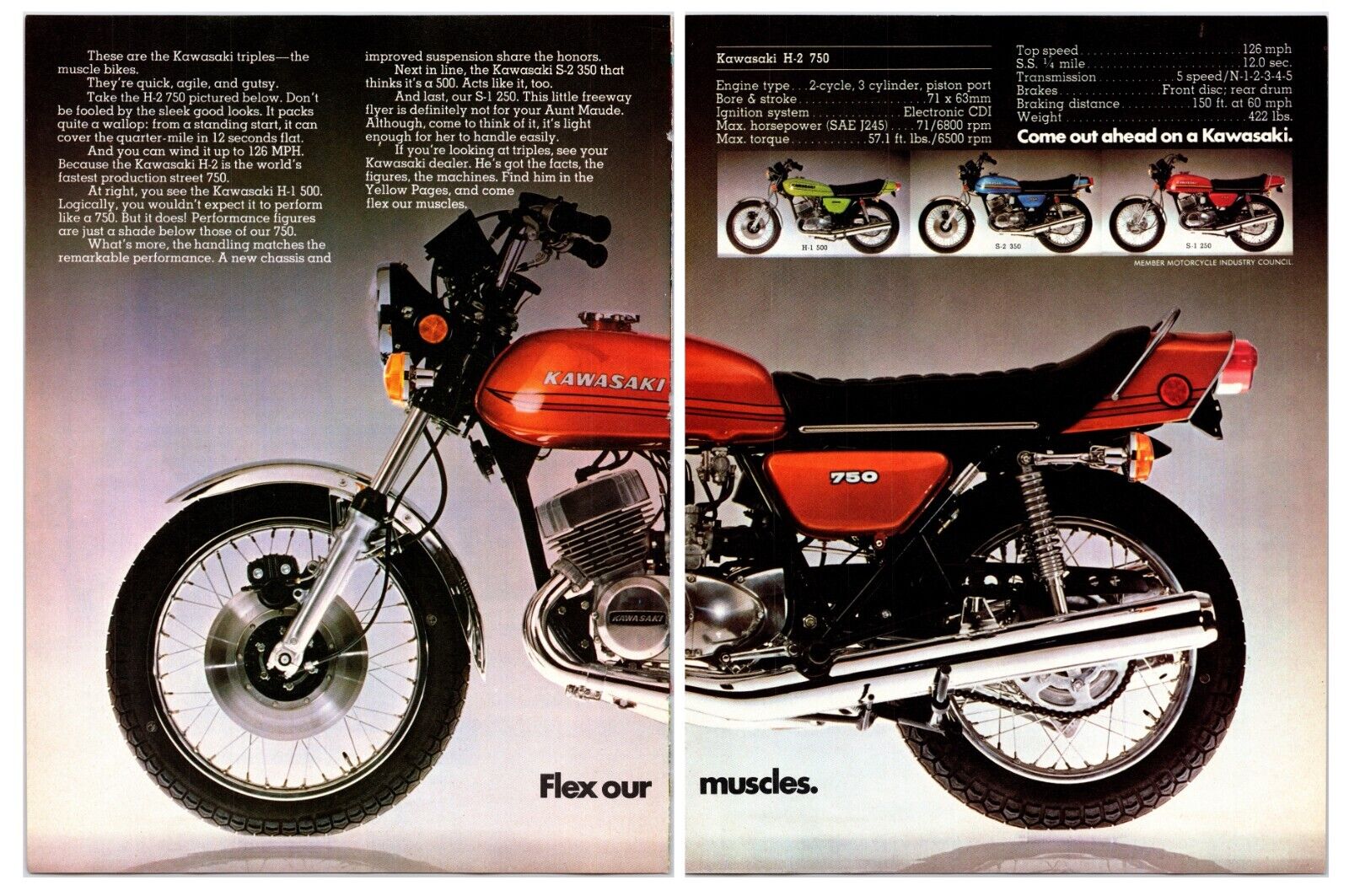 Vintage 1973 Kawasaki 750 Motorcycles Original Print Advertisement (8x11)