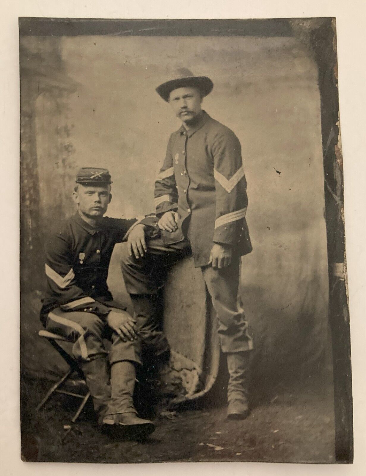 1860'S INDIAN WARS Tintype Tin Type Two Men BROTHERS IN Uniform Soldier