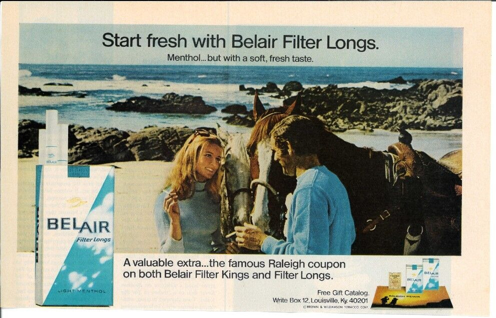 1970 BELAIR Filter Long Cigarette Tobacco Smoking Vintage Print Ad