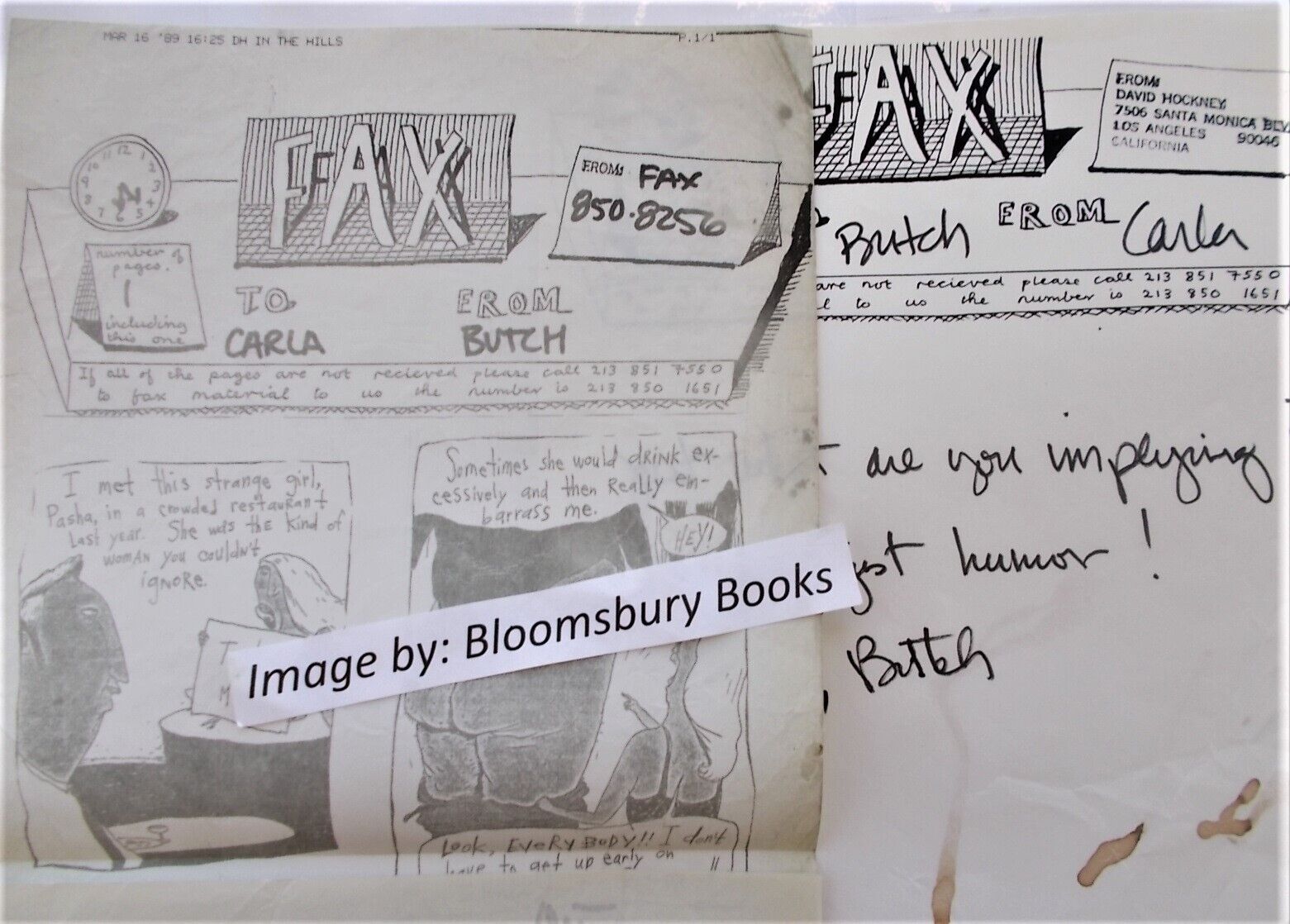 Two Orig Faxes 1989 David Hockney Home & Office Buddy Hickerson Art Butch Kirby