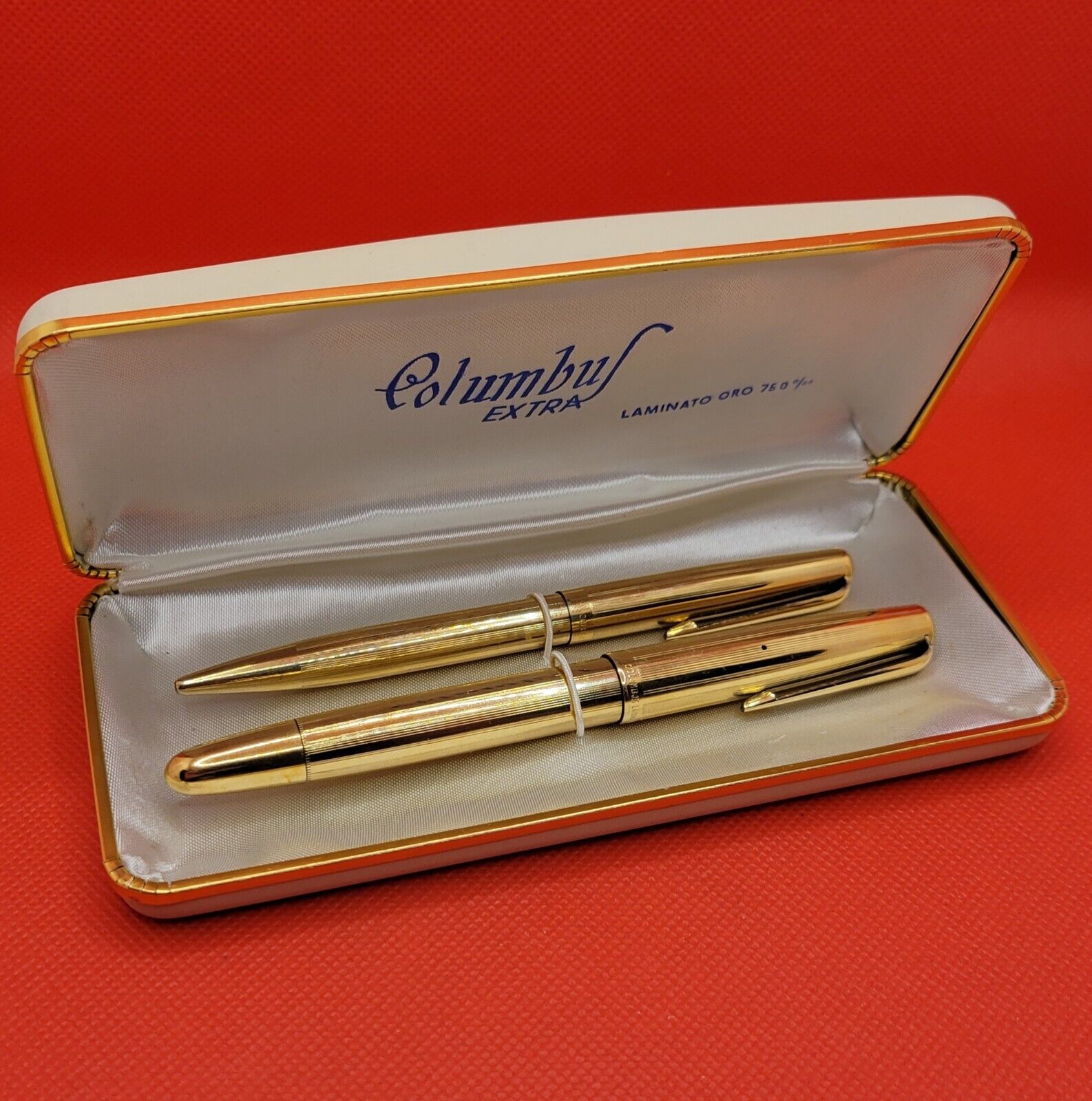 Vintage Columbus Laminato Oro 750 Fountain & Ballpoint Pen Set w/ Case