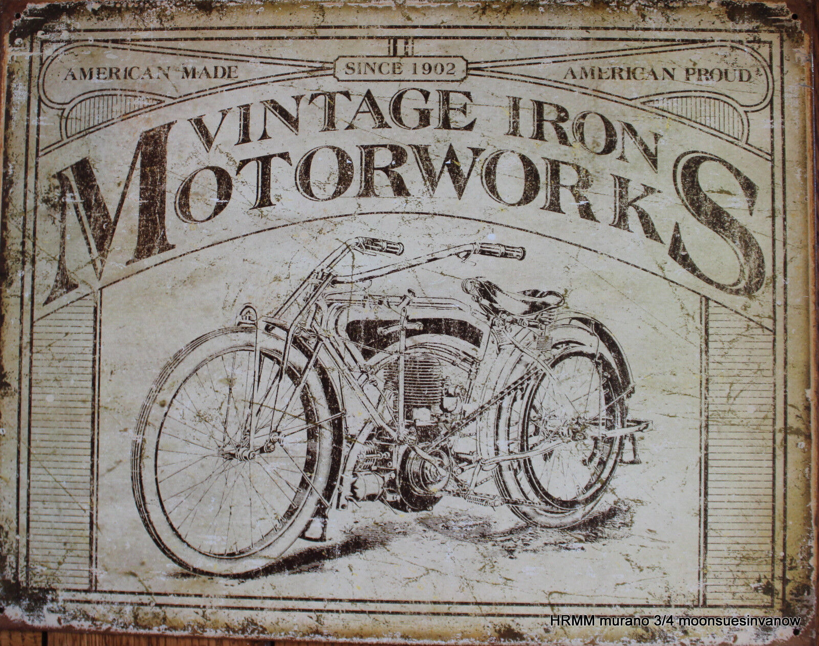 Motorcycle Distressed Tin Sign Advertizing Vintage Iron Motorworks Biker 