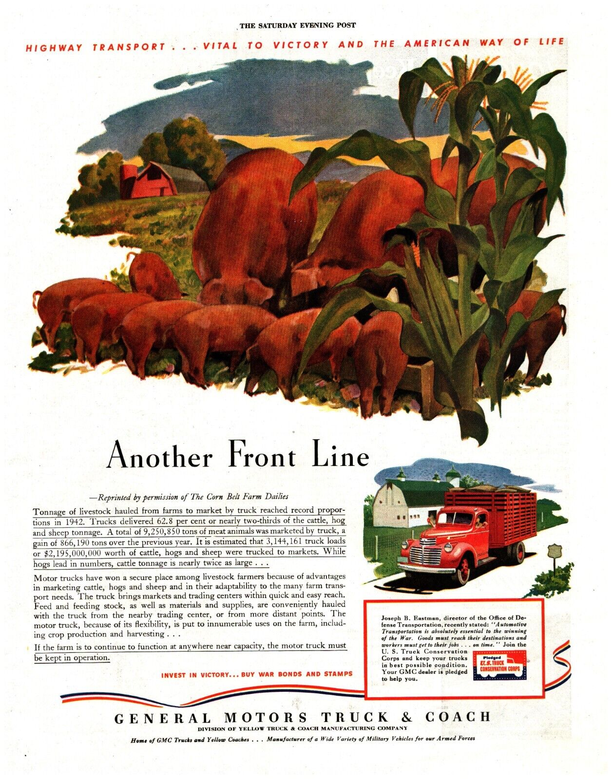 1943 General Motors Trucks Vintage Print Ad WWII War Another Front Line Hogs 