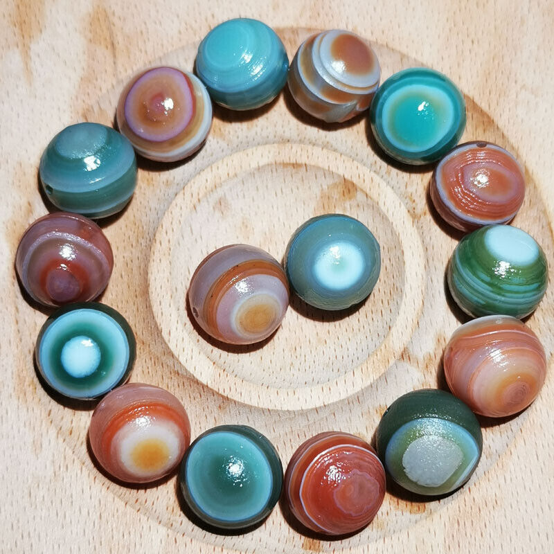 16Pcs Natural Gobi Agate Eye Silk Dzi Agate Beads Collection Specimen