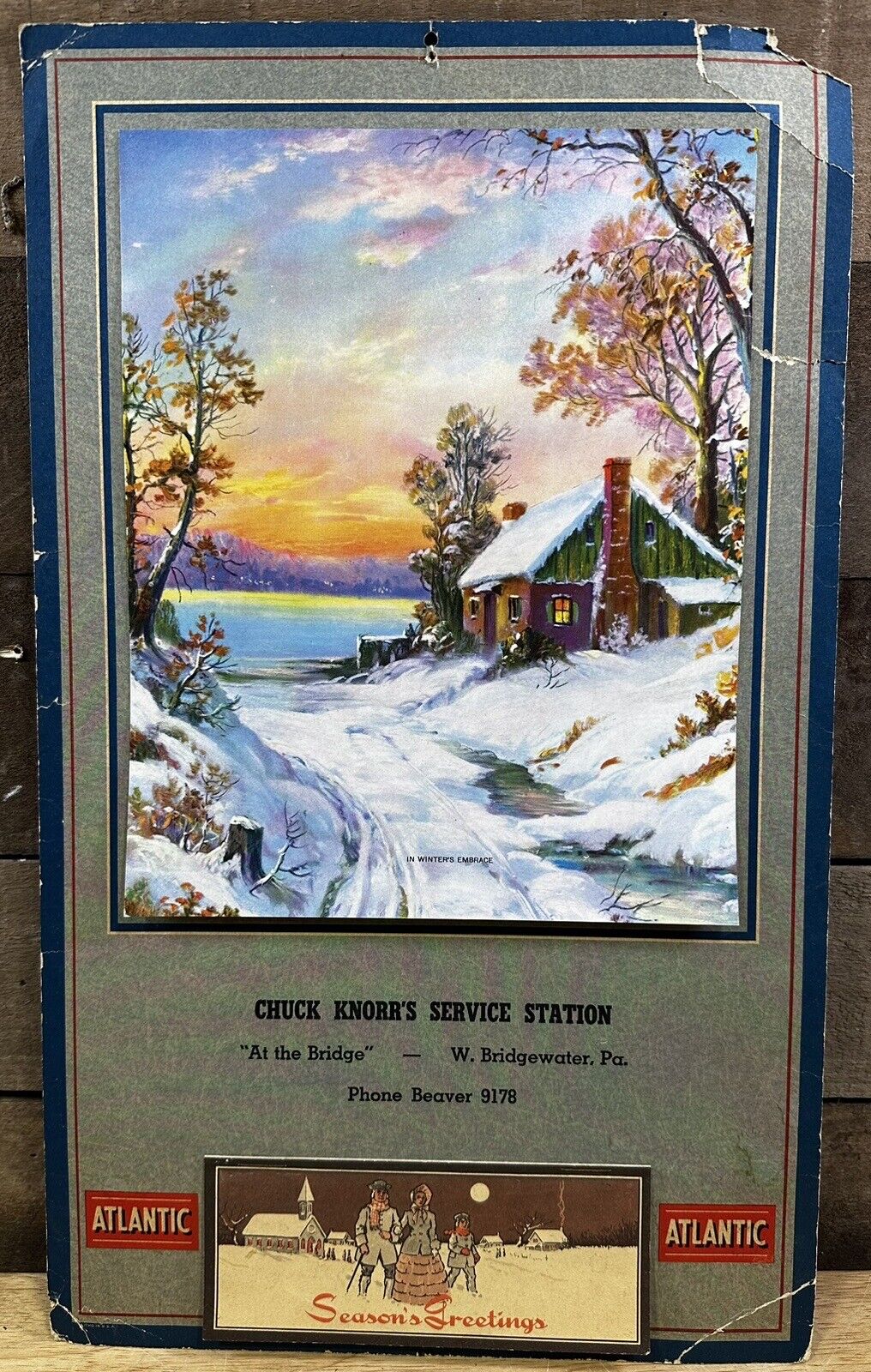 Vintage 1949 Atlantic Calendar “Chuck Knorr’s Service Station” W.Bridgewater PA