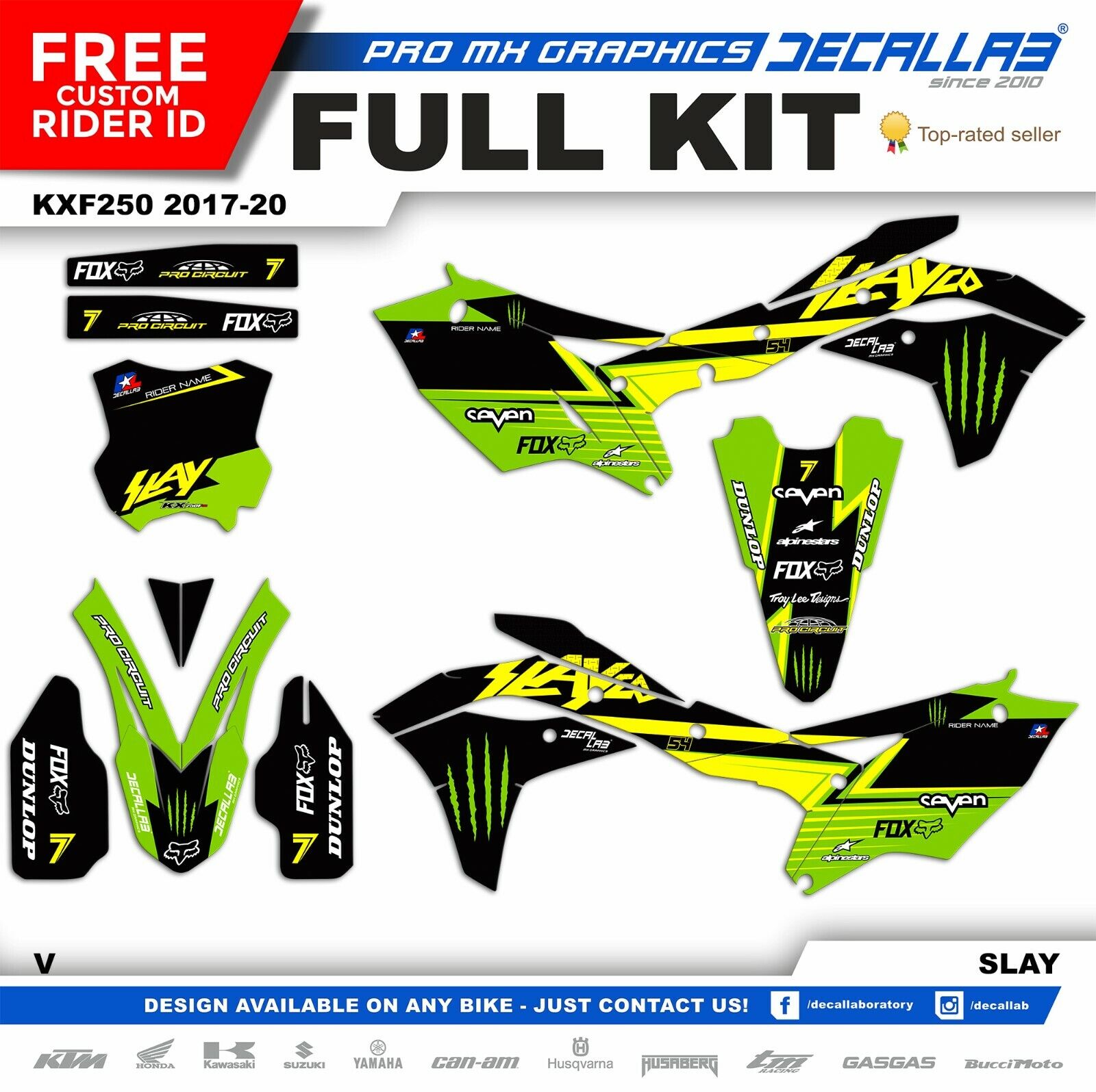KAWASAKI KXF 250 2017 2018 2019 2020 Graphics Decals Stickers Aufkleber deco kit
