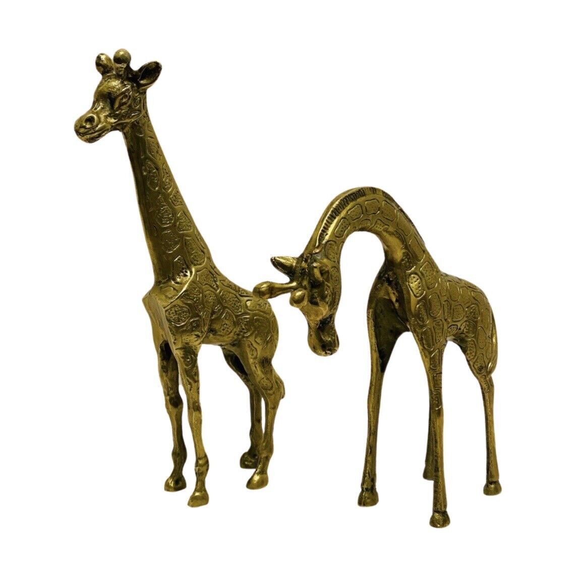 Pair Of Vintage Hollywood Regency Solid Brass Giraffes Large And Small