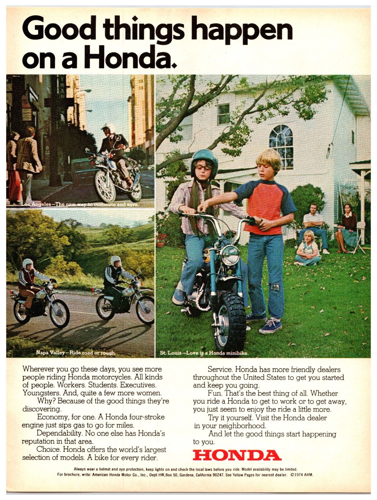 Original 1974 Honda Motorcycles - Original Print Ad (8x11) *Advertisement*