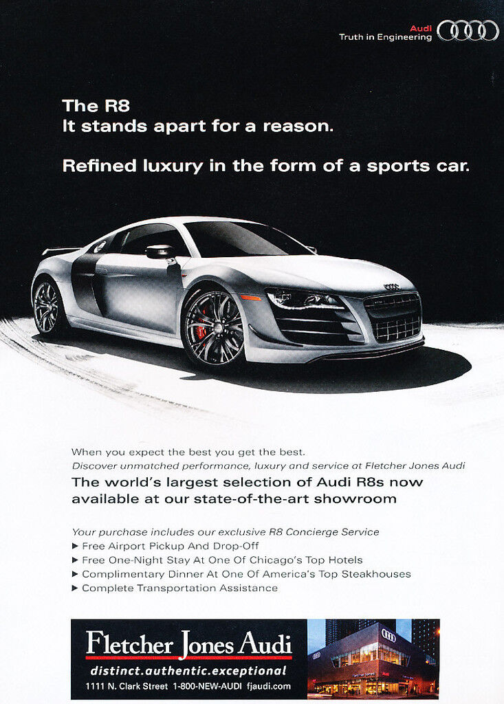 2012 Audi R8 - silver refined -   Classic Car Advertisement Print Ad J62