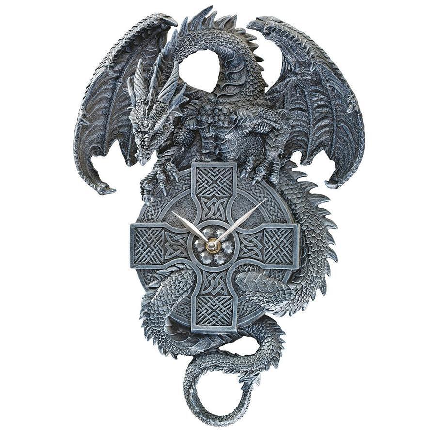 Medieval Celtic Cross Dragon Guardian of Time Decorative Quartz Wall Clock