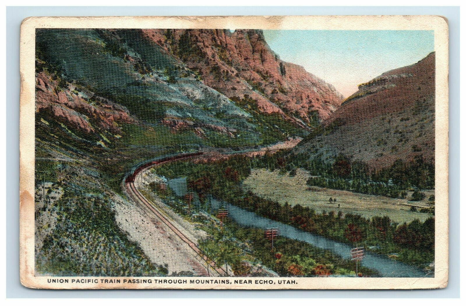 1921 Union Pacific Train Passing Through Mountains Near Echo Utah Postcard