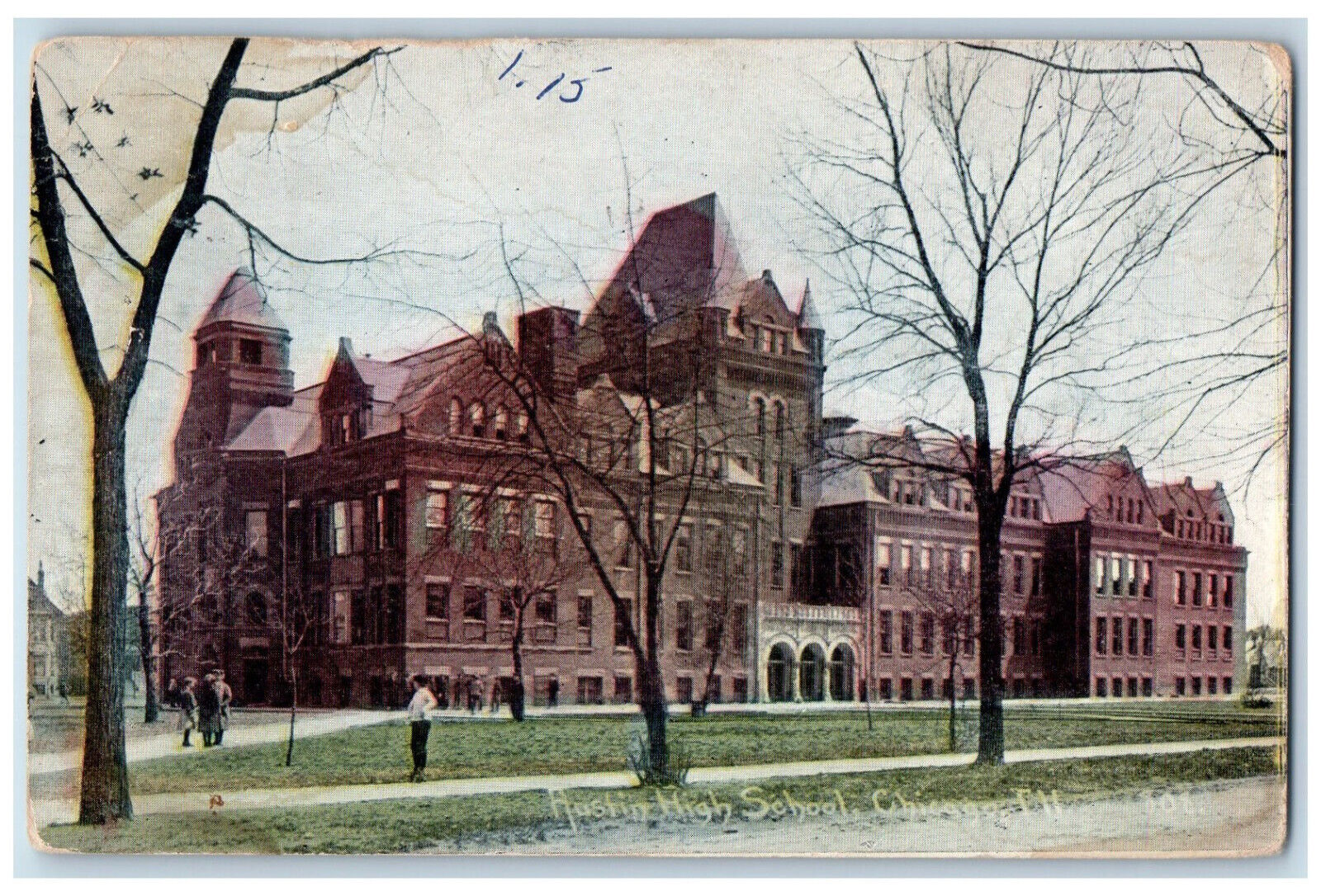 1909 Austin High School Chicago Illinois IL Antique Posted Postcard
