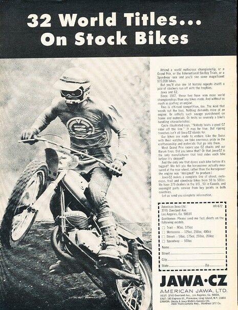 1972 Jawa CZ Motorcycle Bike Original Advertisement Print Art Ad J995