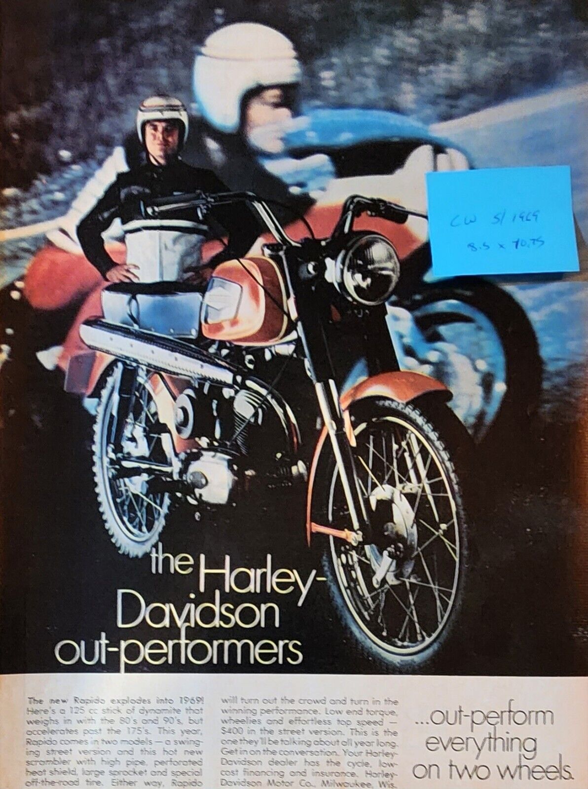 1969 Cycle World original Harley-Davidson  Rapido 125 Vintage Motorcycle  Ad 360
