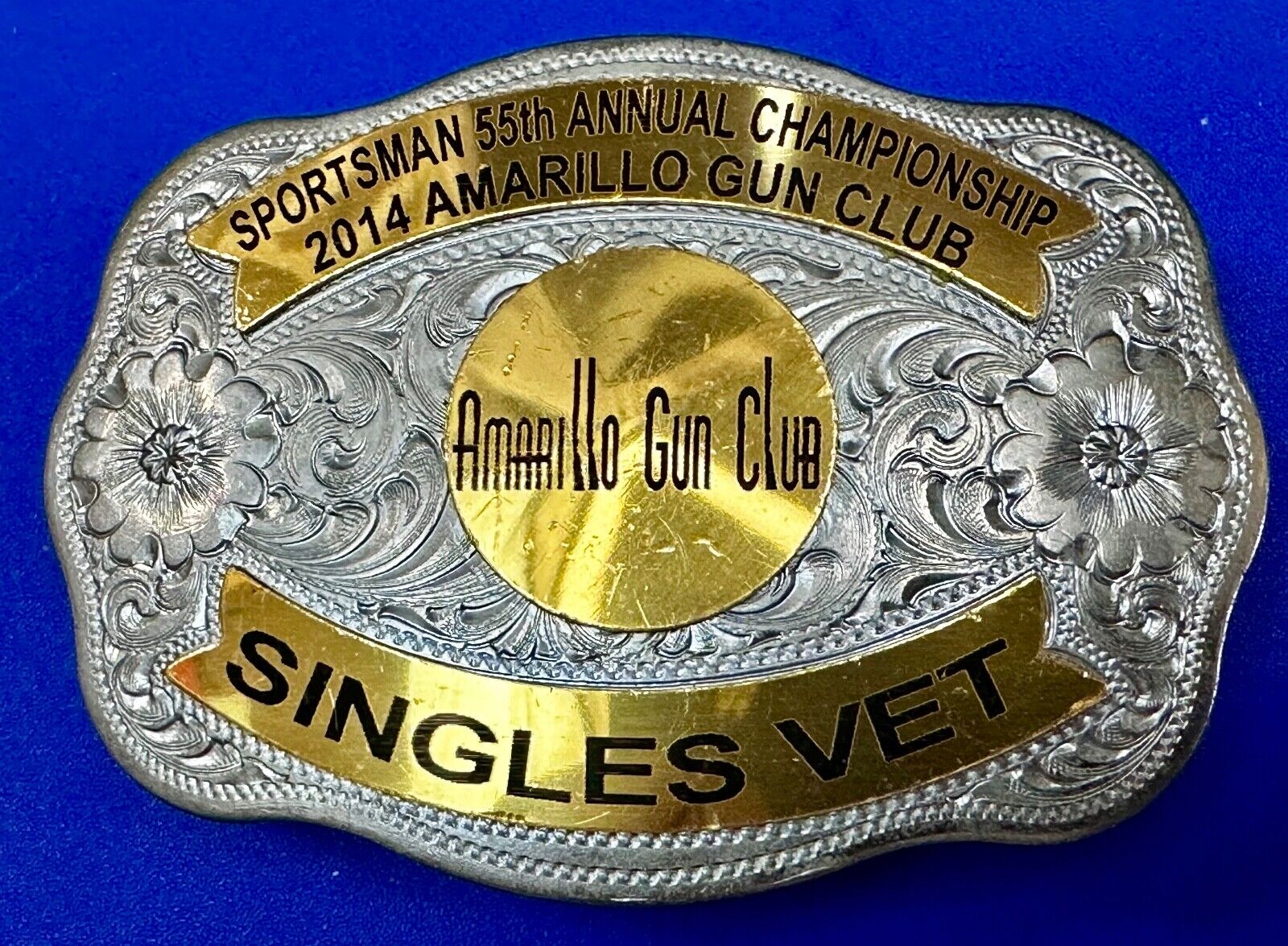 Amarillo Texas Gun Club Singles Vet Trophy Belt Buckle by Tilden