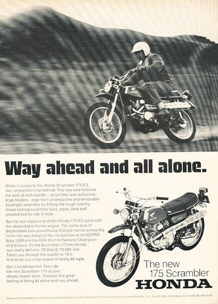 1969 Honda 175 Scrambler Motorcycle Original Advertisement Print Art Ad J237