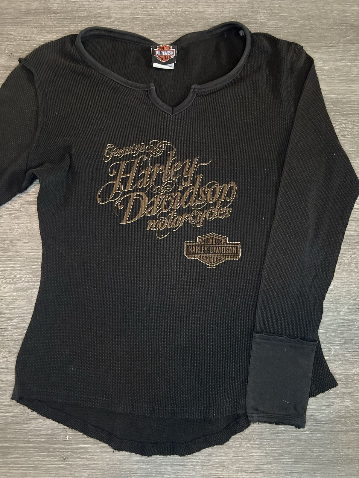 Harley Davidson Women’s Thermal Henley Long Sleeve Shirt Top Sz Medium Black