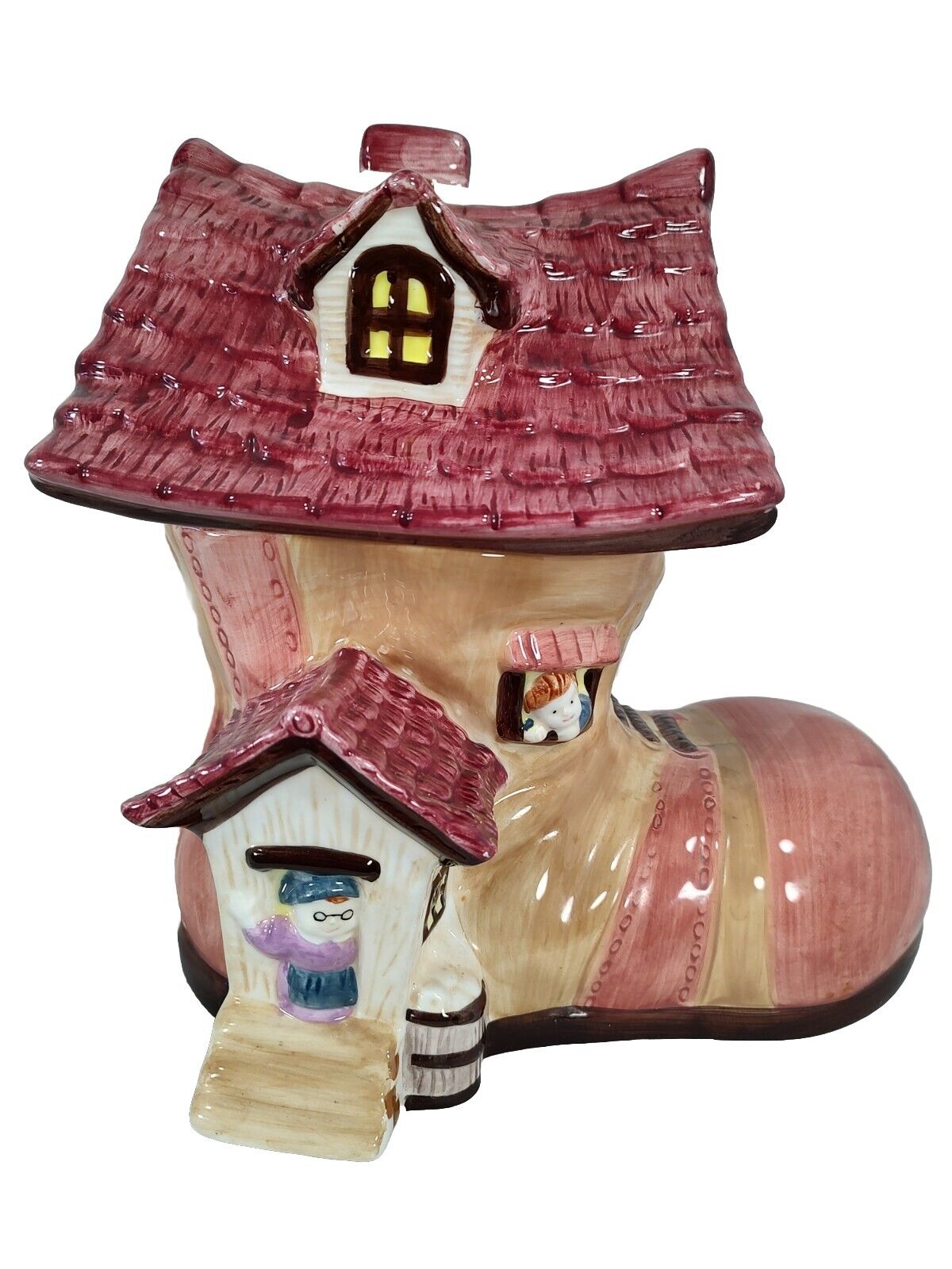 Old Woman Who Lived in a Shoe Cookie Jar Bico Nursery Rhyme Porcelain ‘70s