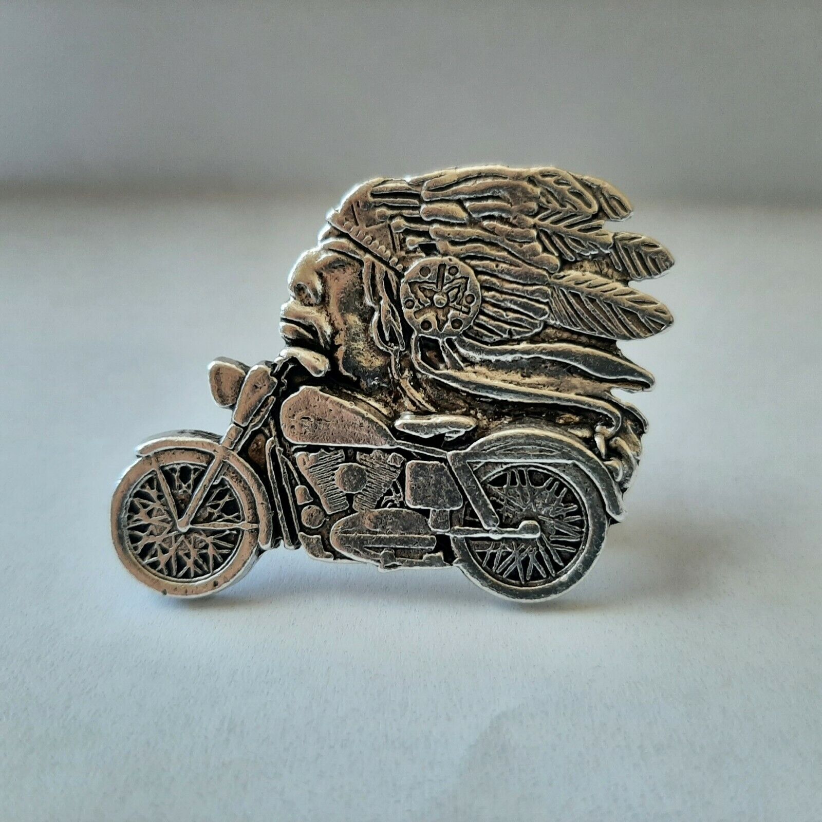  SILVER PLATED Vintage  INDIAN MOTORCYCLE pin